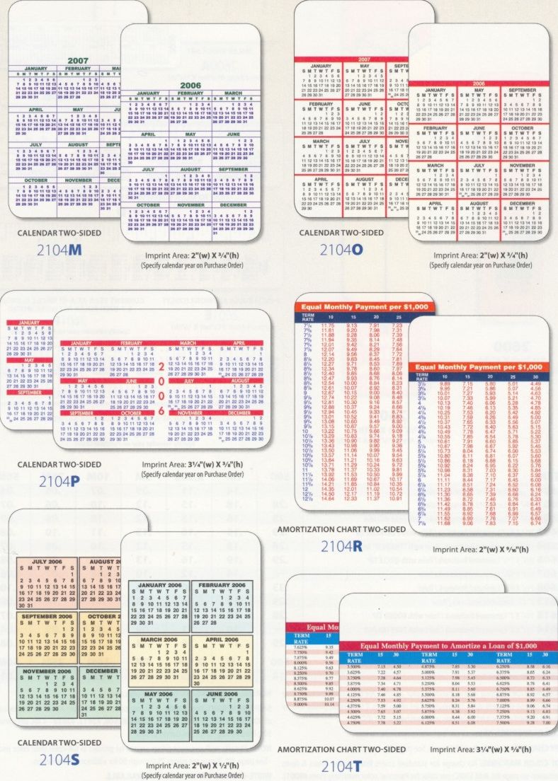 wallet calendar cards